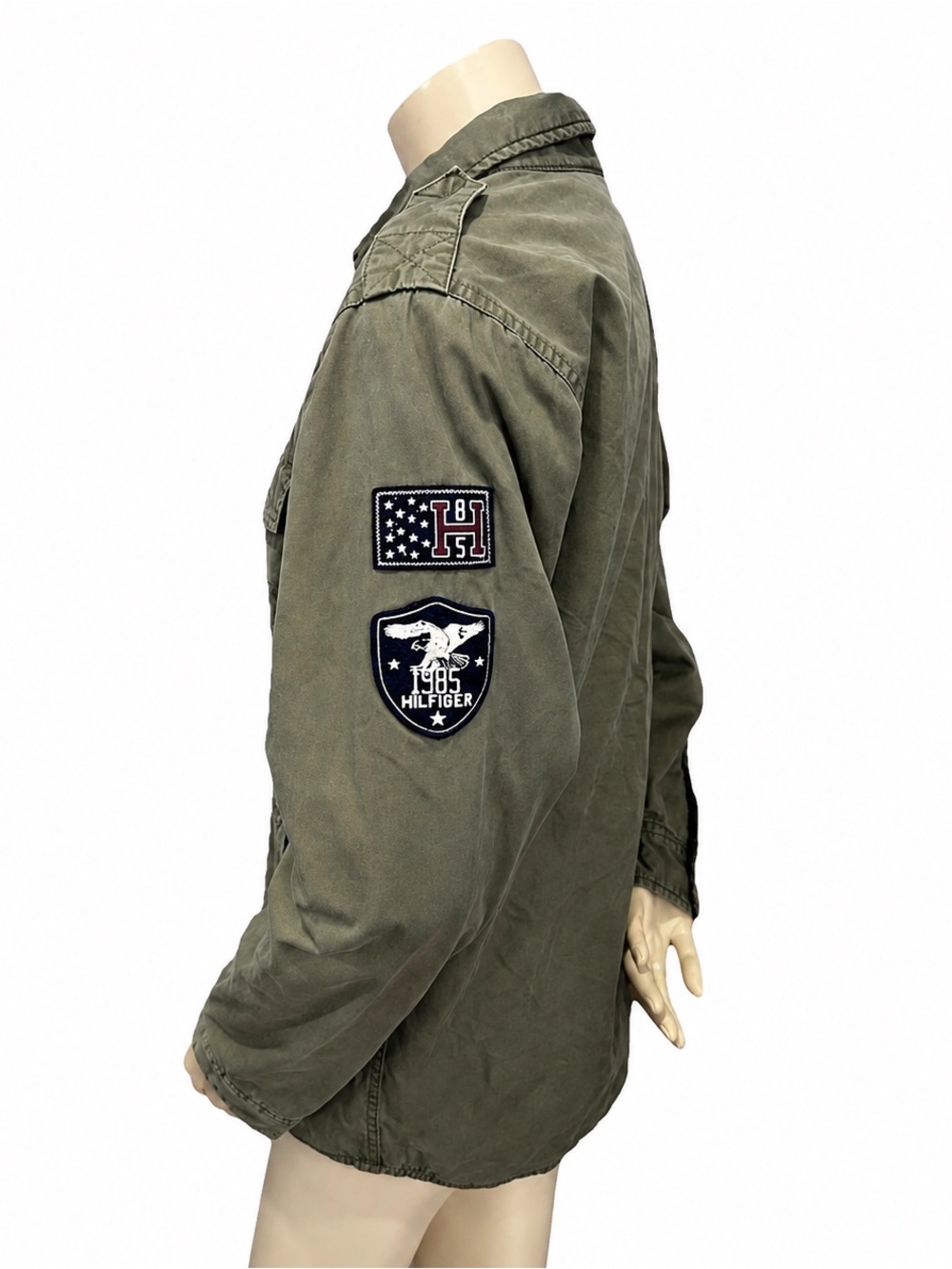 Tommy Hilfiger Olive Green Military Utility Jacket XL 20 Embroidered Patches - Picture 3 of 15